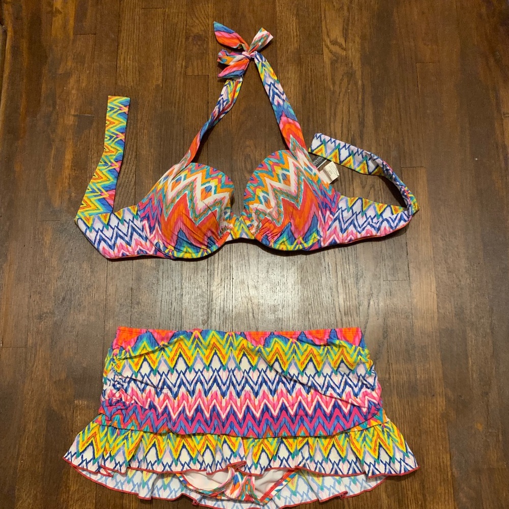 Halter swim top and ruffle hipster bottom